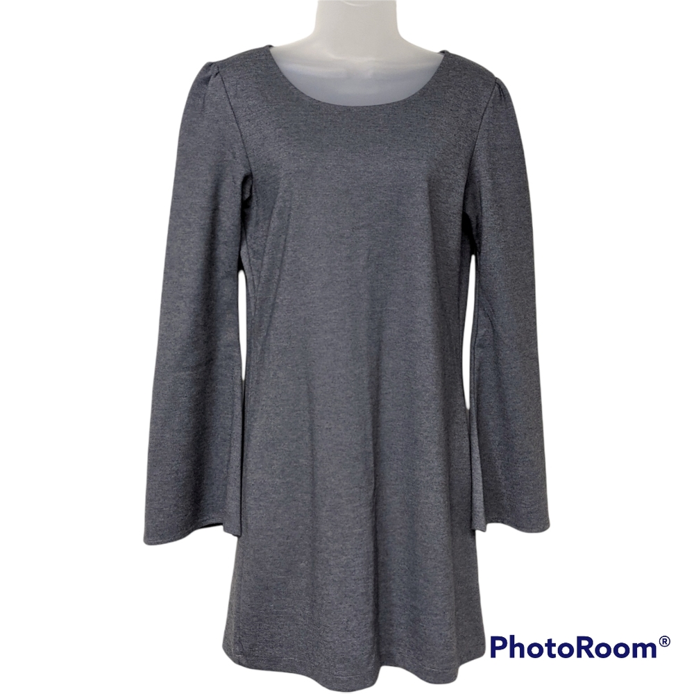 Savannah Rae Bell Sleeve Dress Sheath Knit Gray Stripes Zipper Back Large